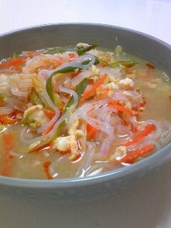 Egg Soup with konnyaku noodles and vegetables