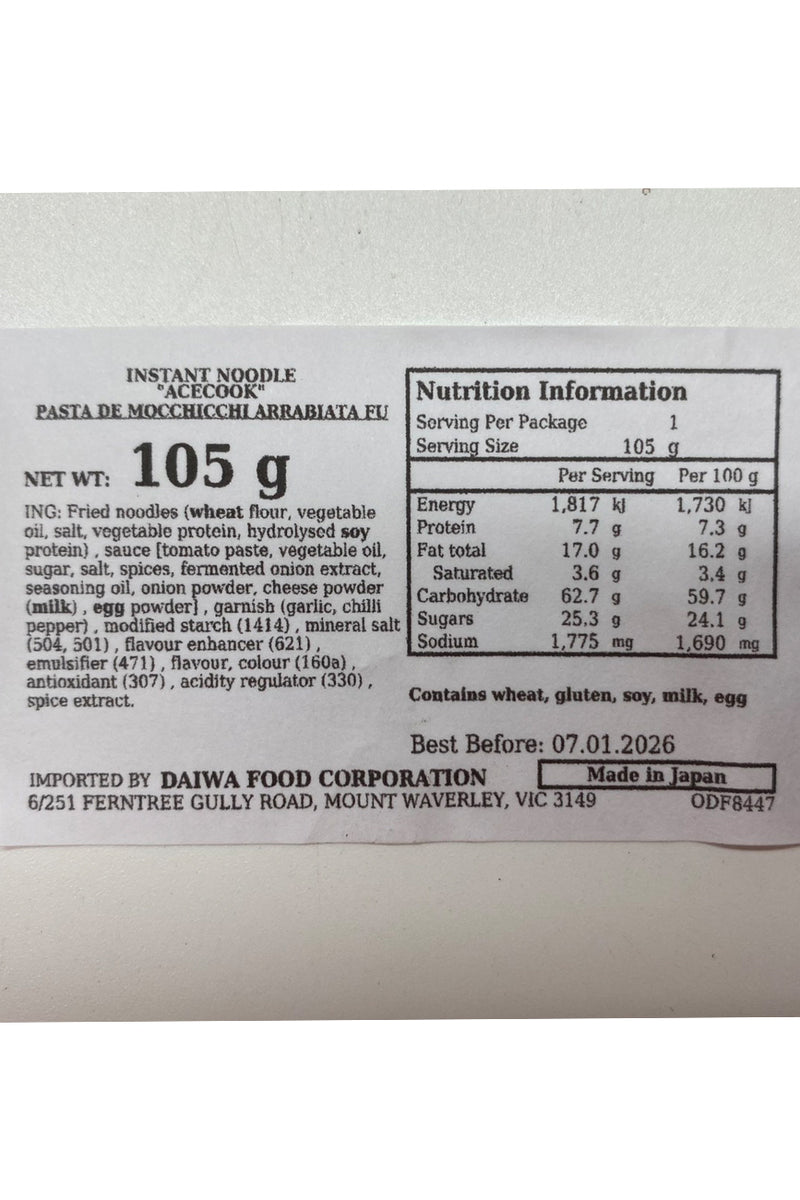 ACECOOK Pasta de Mocchicchi Arranbiata 105g