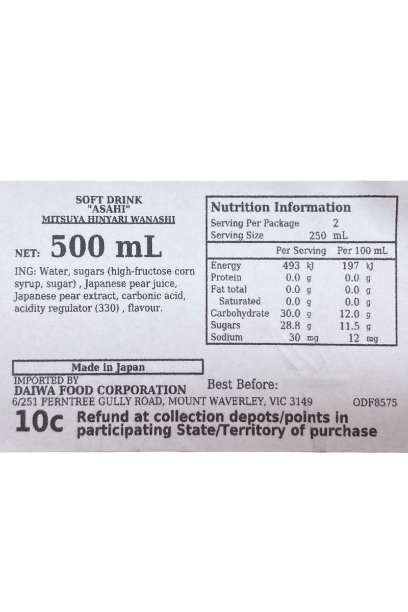 ASAHI Mitsuya Hinyari Wanashi Pear 500ml