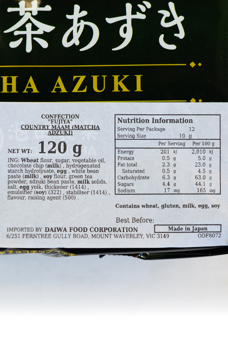 FUJIYA Country Maam Matcha Azuki 120g (12pcs x 10g)
