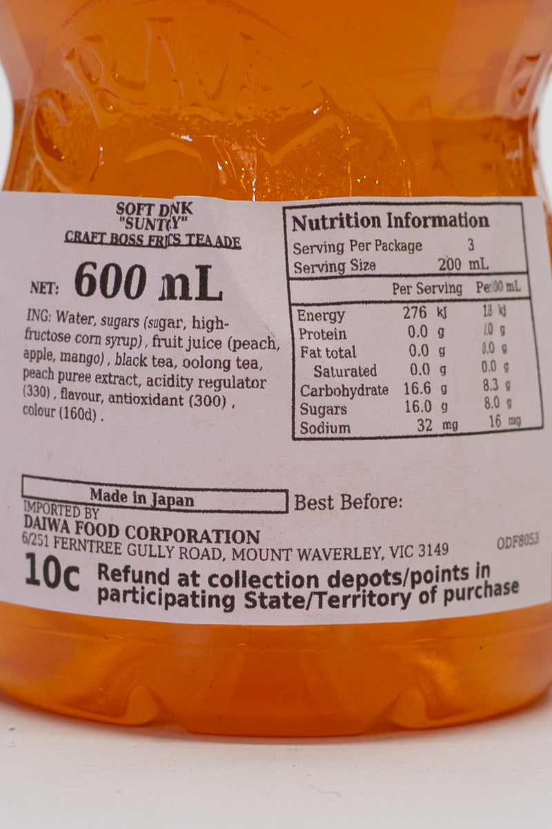 SUNTORY Craft Boss Fruits Tea Ade Peach & Mango 600ml