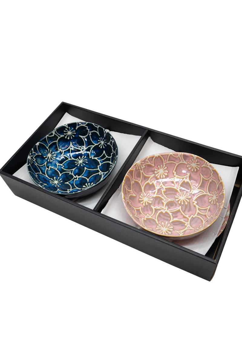 Youhinkaou Sankakusawachi Dish Bowl Pair with Gift Box