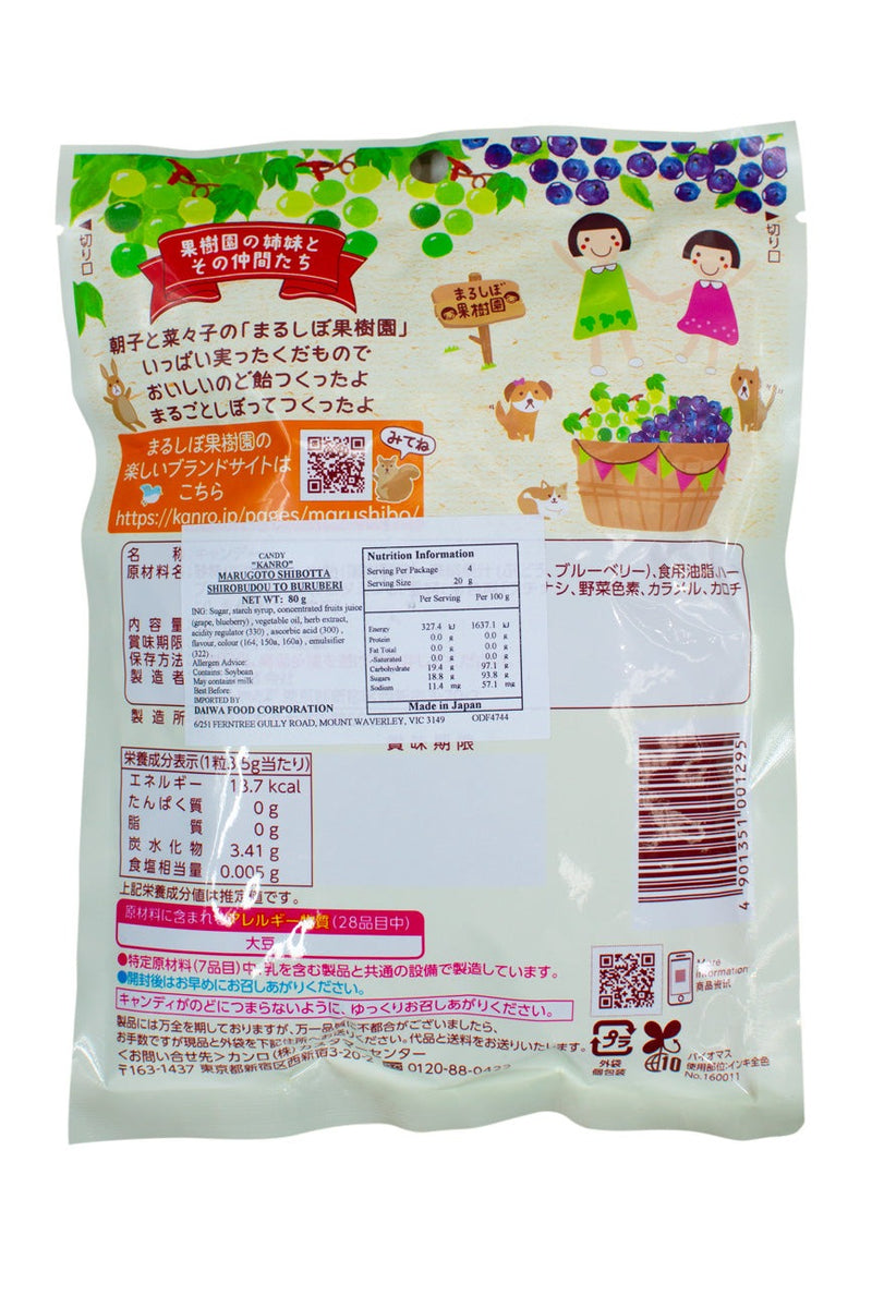 Kanro Marugoto Shibotta Grape & Blueberry Nodoame CANDY 80g